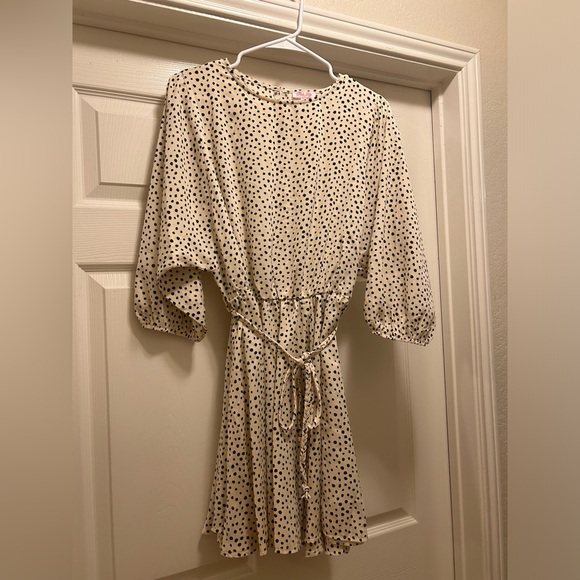 Pink Lily Just Can’t Say Goodbye Beige Spotted Mini Dress - Picture 1 of 1